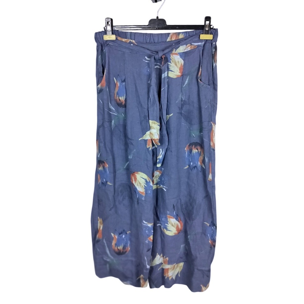Bella Amore 100% Linen Floral Wide Leg Pants Womens S/M Blue Tulip Made in Italy